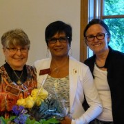 Zonta President, Prem Grainger is presented the 2015 Zontian Award by Pat Dunne (R) and Susan Smith (L)